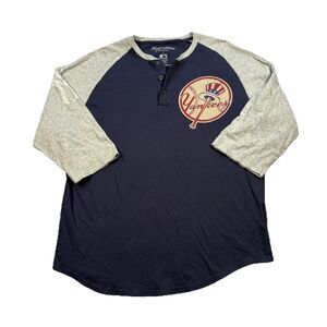 Wright & Ditson MLB New York Yankees Henley Shirt Mens L 3/4 Raglan Blue Gray